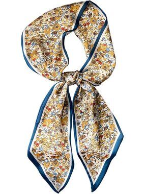 Women's Sea of Yellow Flower Silky Satin Headscarf Wrap Lightweight Scarve Scarf